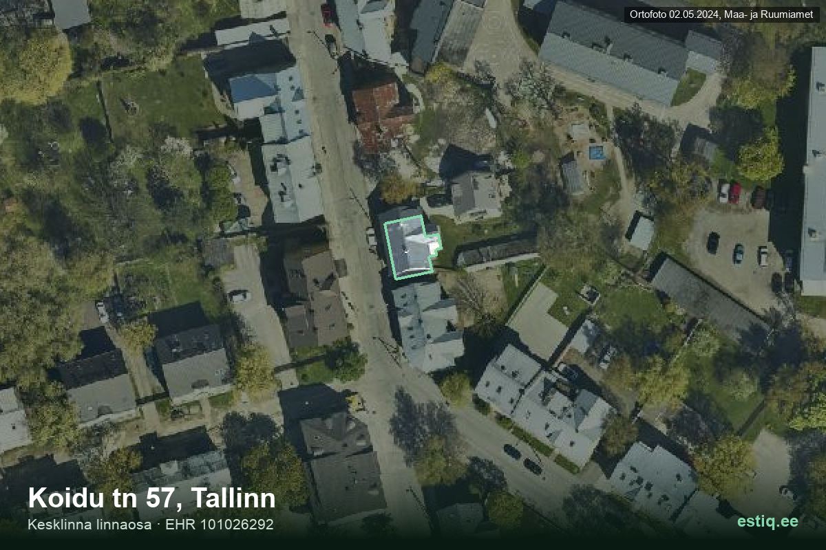 Koidu tänav 57, Tallinn – hoone aerofoto, kontuur ehitisregistri (EHR) andmetest