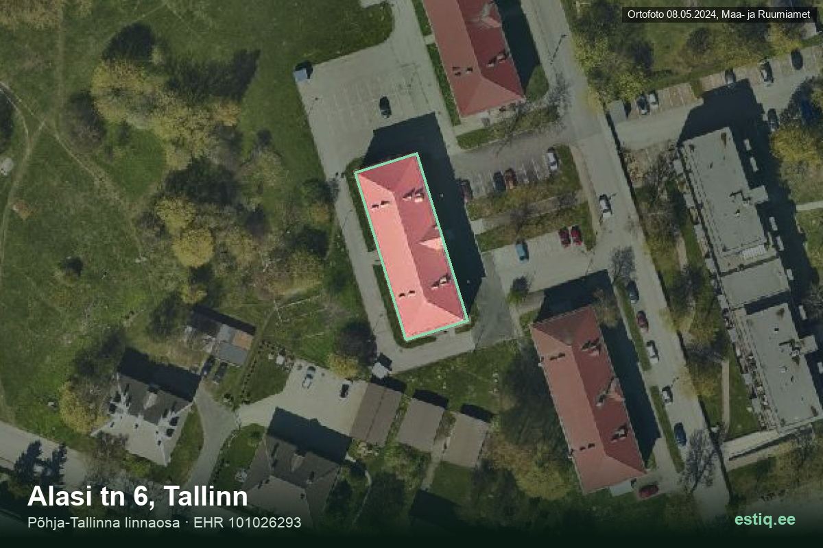 Alasi tänav 6, Tallinn – hoone aerofoto, kontuur ehitisregistri (EHR) andmetest