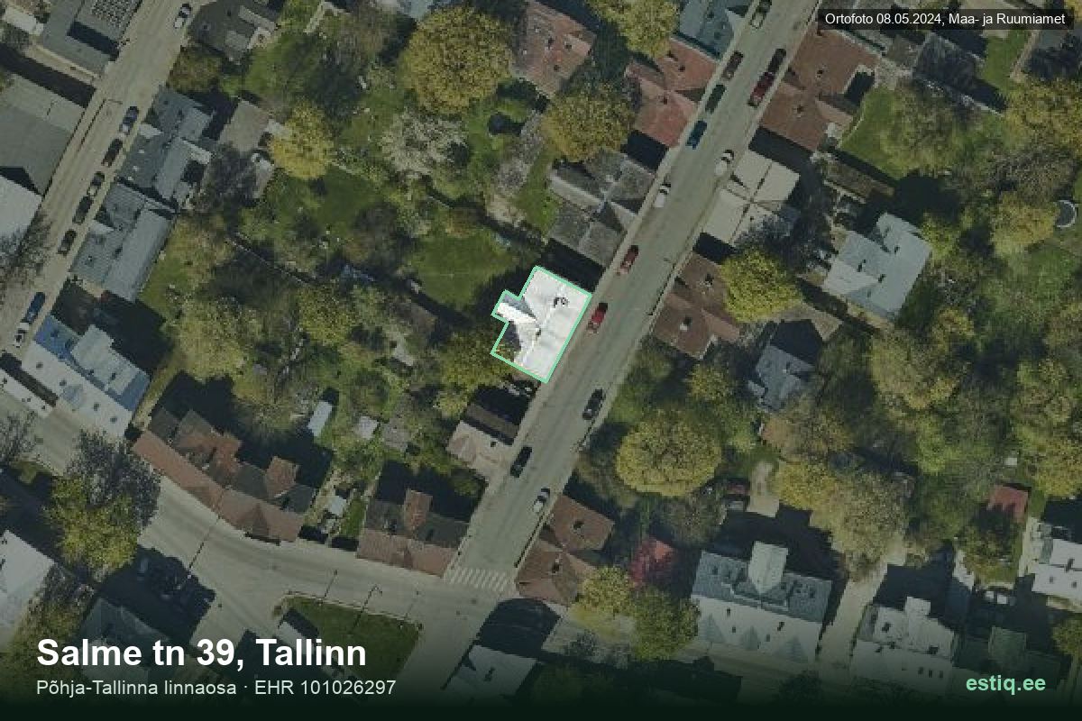 Salme tänav 39, Tallinn – hoone aerofoto, kontuur ehitisregistri (EHR) andmetest