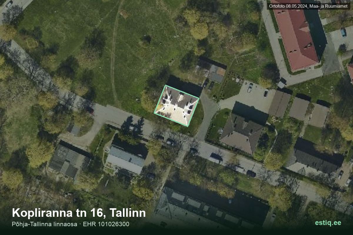 Kopliranna tänav 16, Tallinn – hoone aerofoto, kontuur ehitisregistri (EHR) andmetest