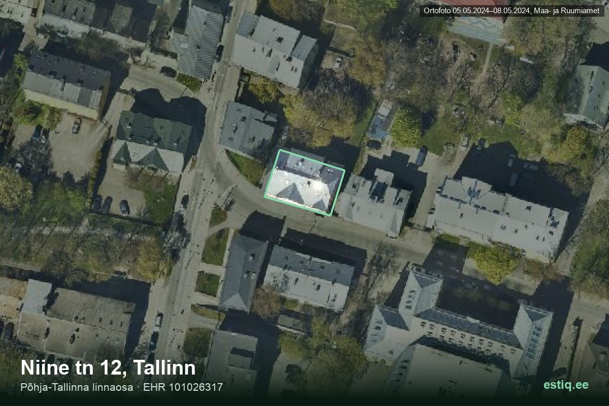 Niine tänav 12, Tallinn – hoone aerofoto, kontuur ehitisregistri (EHR) andmetest