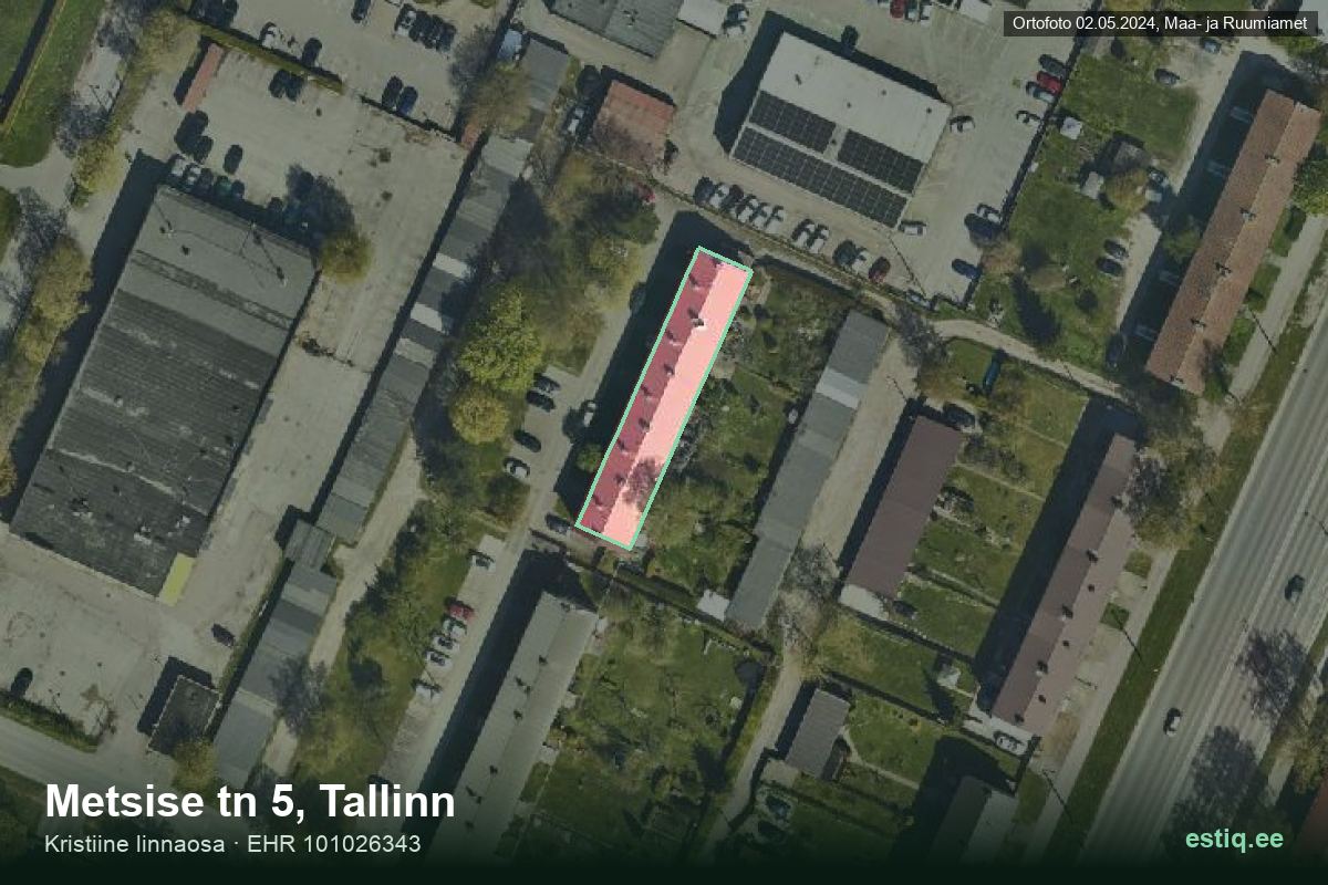 Metsise tänav 5, Tallinn – аэрофото дома, контур по данным регистра строений (EHR)