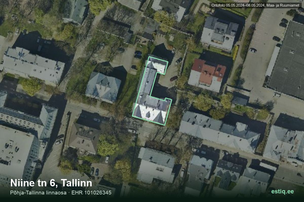 Niine tänav 6, Tallinn – hoone aerofoto, kontuur ehitisregistri (EHR) andmetest