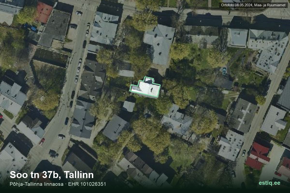 Soo tänav 37b, Tallinn – аэрофото дома, контур по данным регистра строений (EHR)