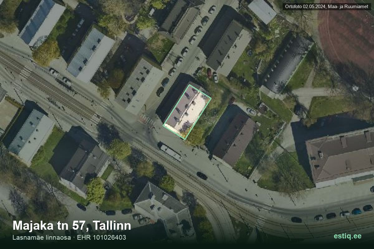 Majaka tänav 57, Tallinn – hoone aerofoto, kontuur ehitisregistri (EHR) andmetest