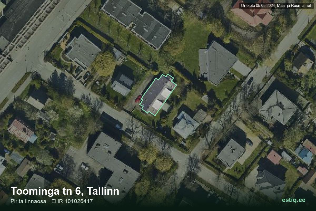 Toominga tänav 6, Tallinn – hoone aerofoto, kontuur ehitisregistri (EHR) andmetest