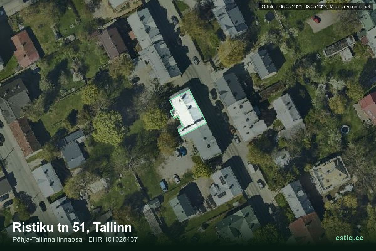 Ristiku tänav 51, Tallinn – hoone aerofoto, kontuur ehitisregistri (EHR) andmetest