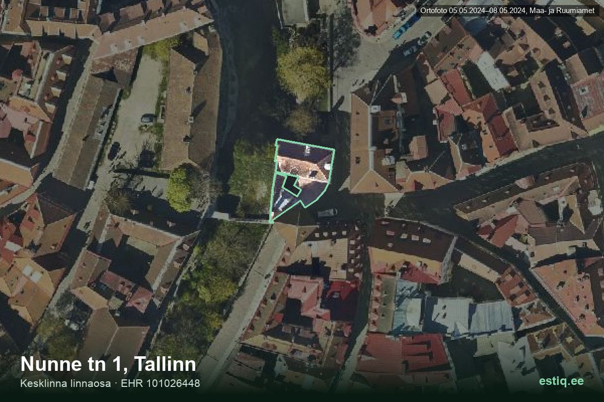 Nunne tänav 1, Tallinn – hoone aerofoto, kontuur ehitisregistri (EHR) andmetest