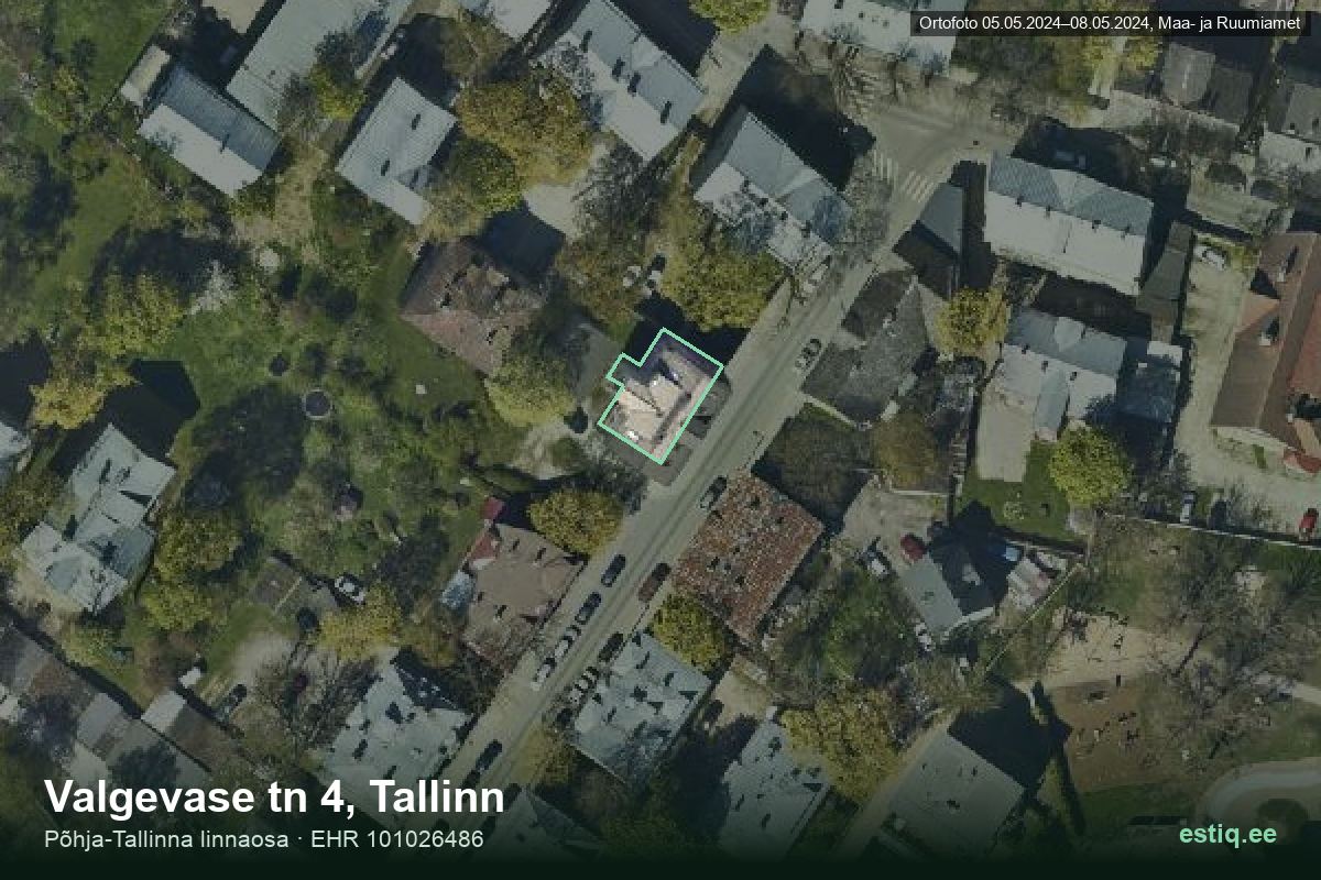 Valgevase tänav 4, Tallinn – аэрофото дома, контур по данным регистра строений (EHR)