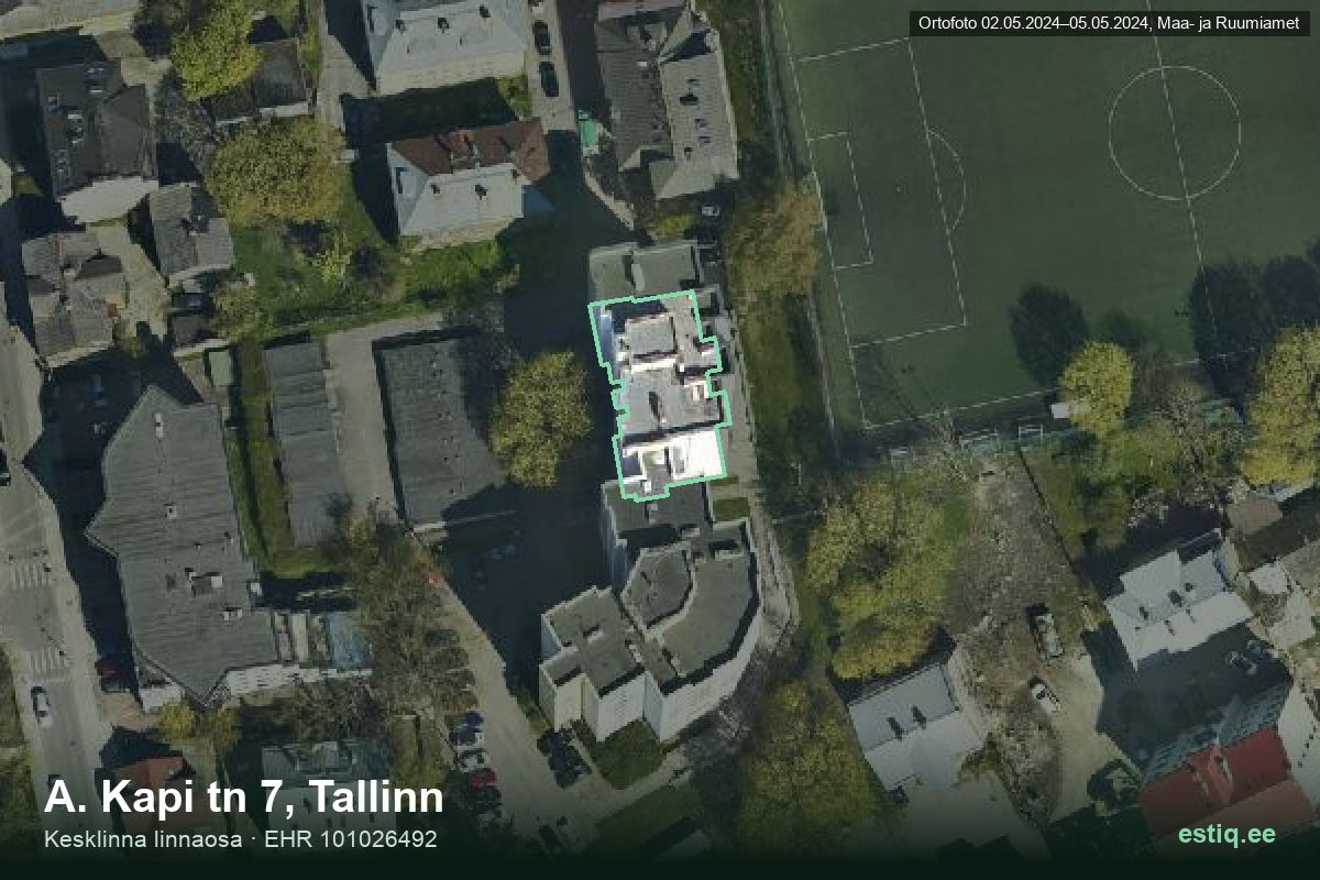 A. Kapi tänav 7, Tallinn – аэрофото дома, контур по данным регистра строений (EHR)