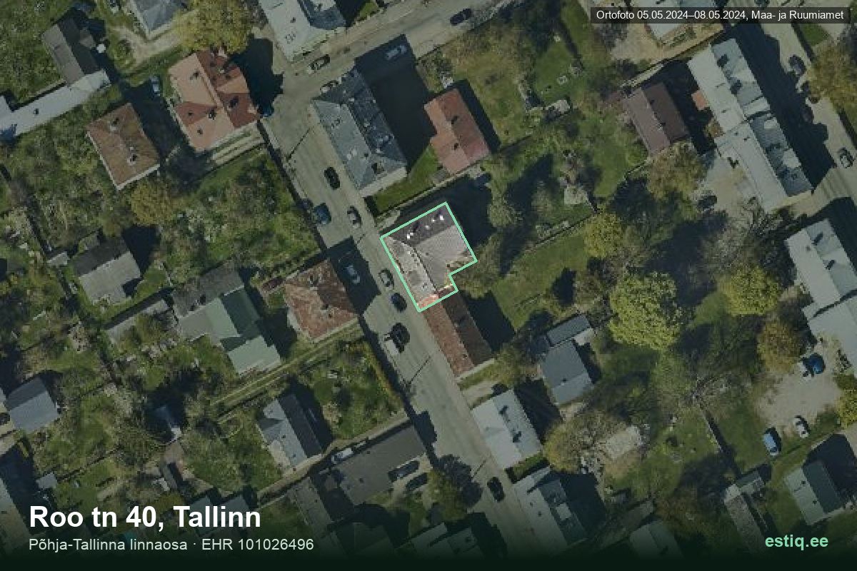 Roo tänav 40, Tallinn – hoone aerofoto, kontuur ehitisregistri (EHR) andmetest