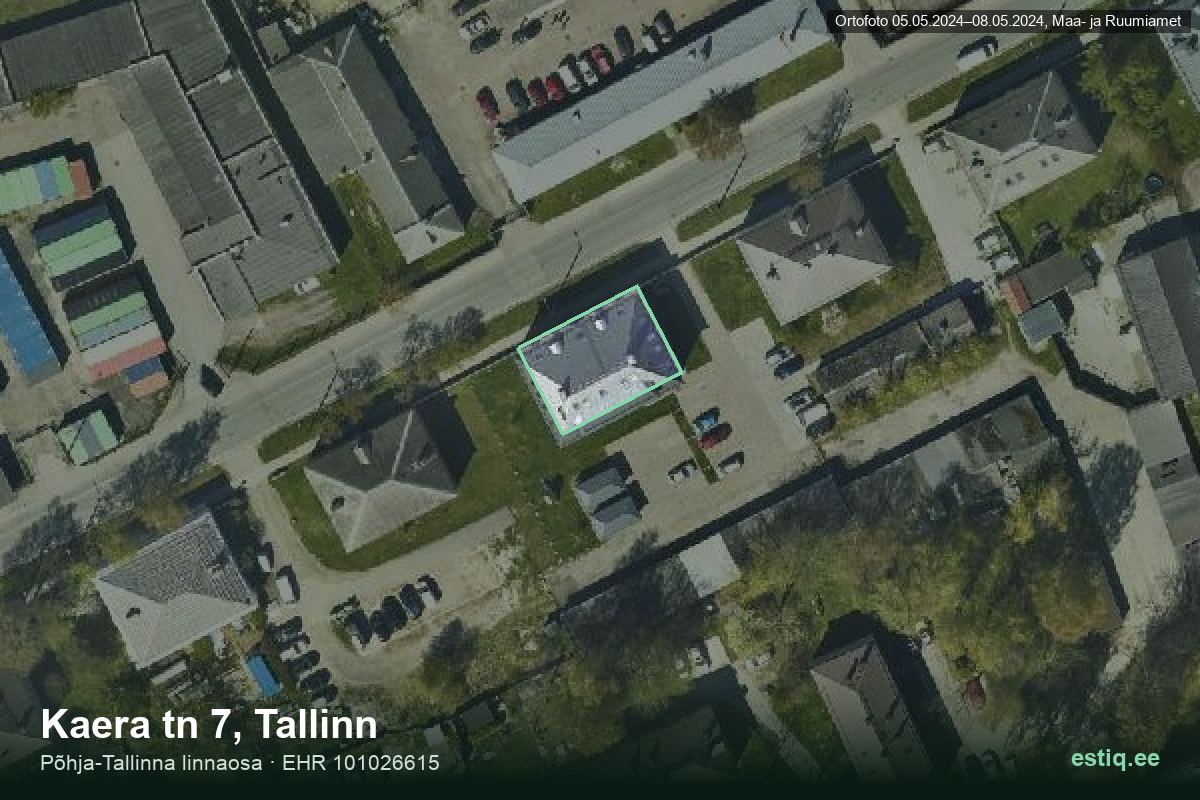 Kaera tänav 7, Tallinn – hoone aerofoto, kontuur ehitisregistri (EHR) andmetest