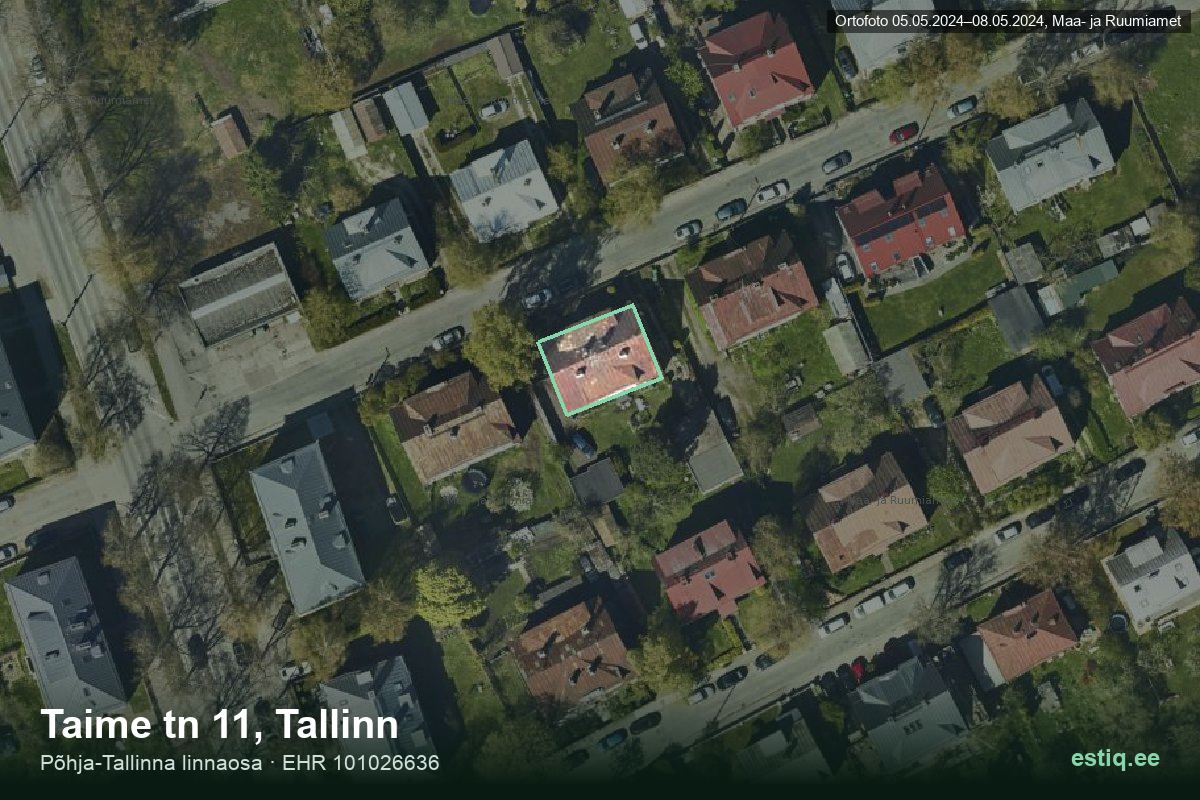 Taime tänav 11, Tallinn – hoone aerofoto, kontuur ehitisregistri (EHR) andmetest