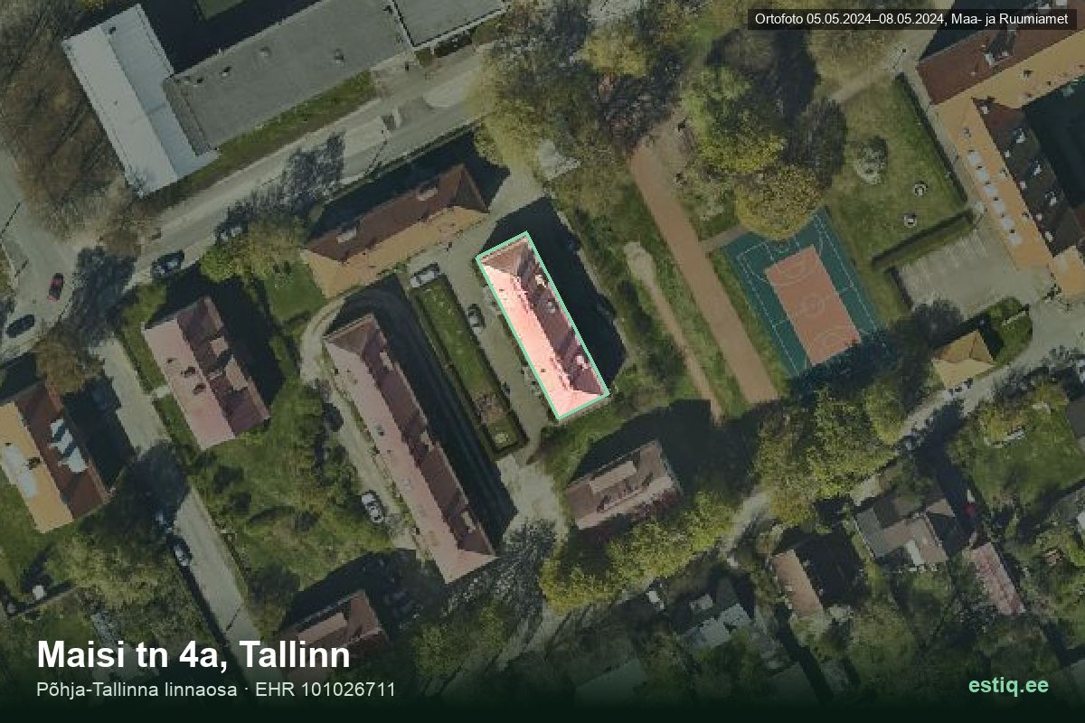 Maisi tänav 4a, Tallinn – hoone aerofoto, kontuur ehitisregistri (EHR) andmetest