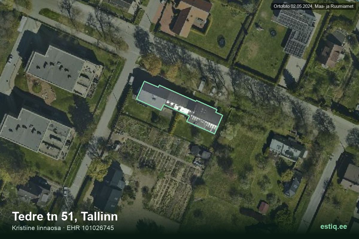 Tedre tänav 51, Tallinn – hoone aerofoto, kontuur ehitisregistri (EHR) andmetest