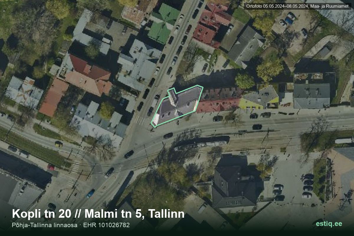 Kopli tänav 20, Tallinn – hoone aerofoto, kontuur ehitisregistri (EHR) andmetest