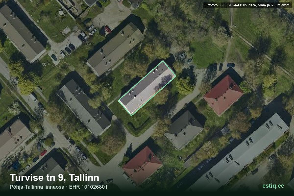 Turvise tänav 9, Tallinn – hoone aerofoto, kontuur ehitisregistri (EHR) andmetest