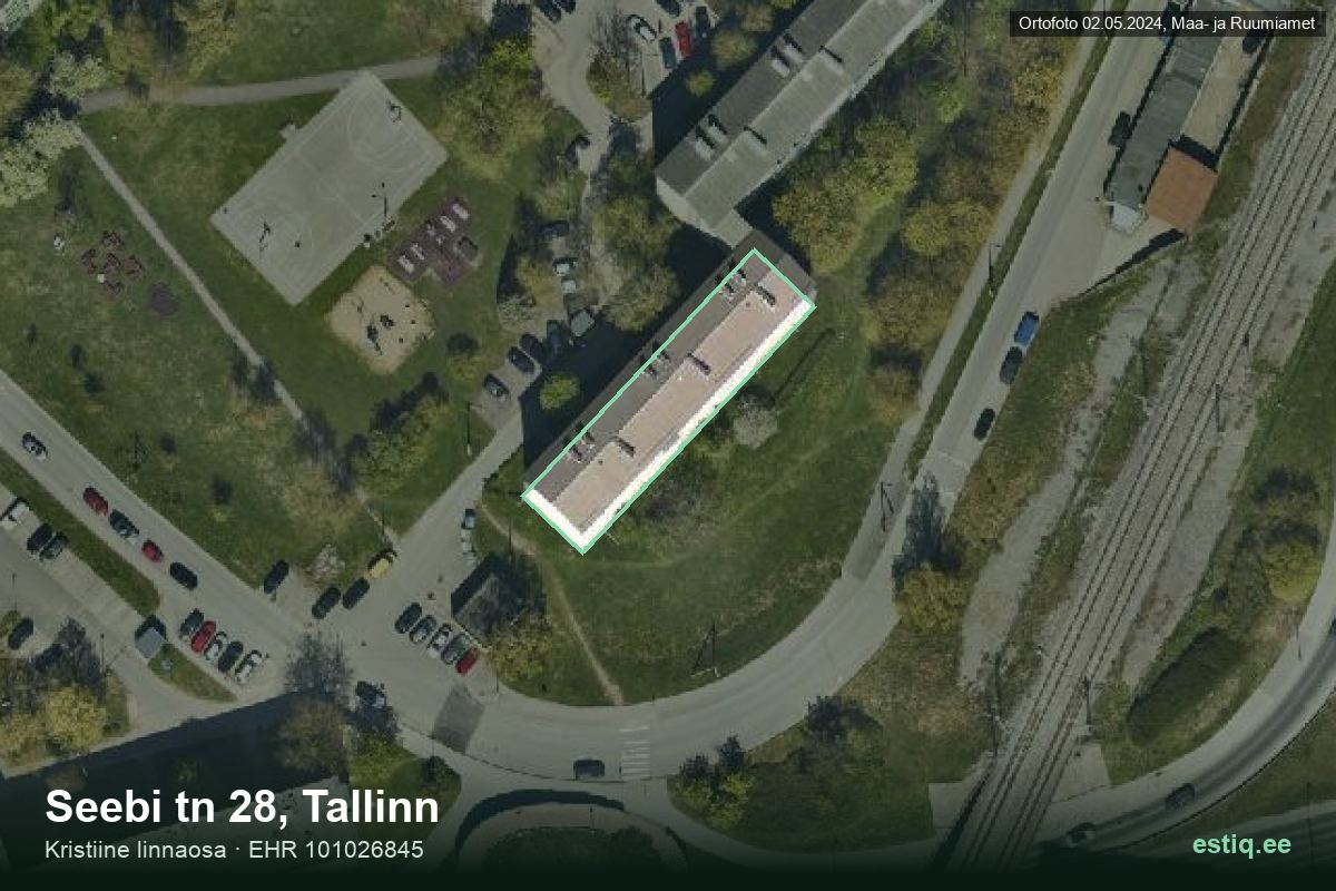 Seebi tänav 28, Tallinn – hoone aerofoto, kontuur ehitisregistri (EHR) andmetest
