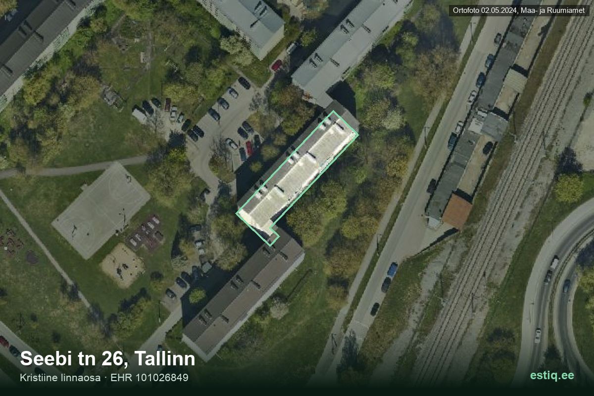 Seebi tänav 26, Tallinn – hoone aerofoto, kontuur ehitisregistri (EHR) andmetest