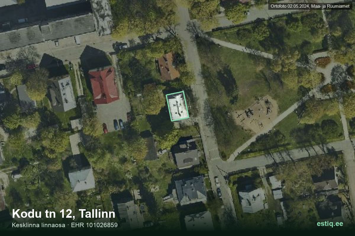Kodu tänav 12, Tallinn – ilmakuva rakennuksesta, ääriviiva rakennusrekisteristä (EHR)