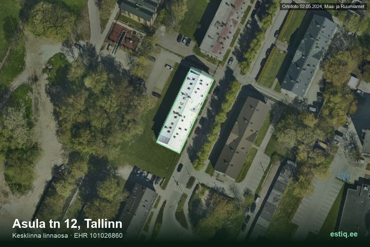 Asula tänav 12, Tallinn – hoone aerofoto, kontuur ehitisregistri (EHR) andmetest