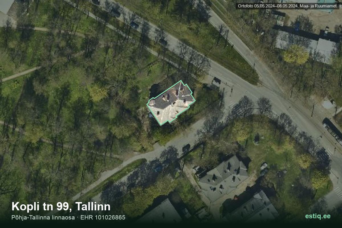 Kopli tänav 99, Tallinn – hoone aerofoto, kontuur ehitisregistri (EHR) andmetest