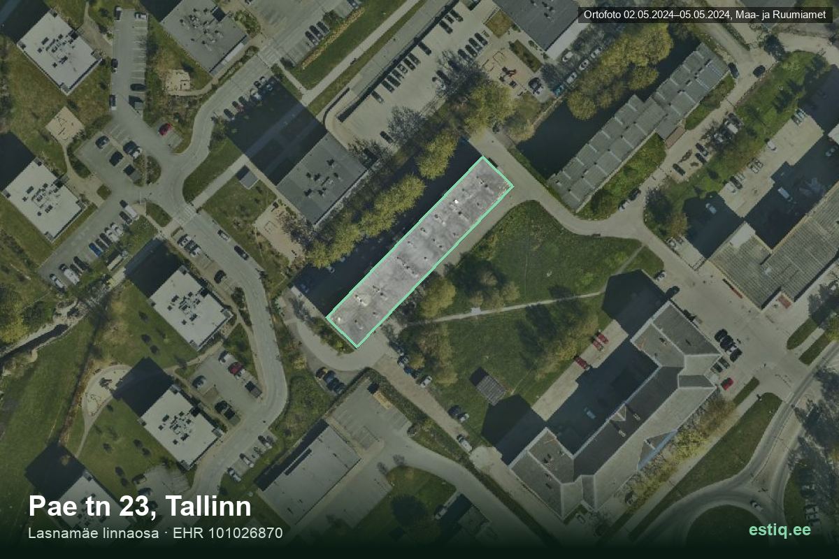 Pae tänav 23, Tallinn – hoone aerofoto, kontuur ehitisregistri (EHR) andmetest