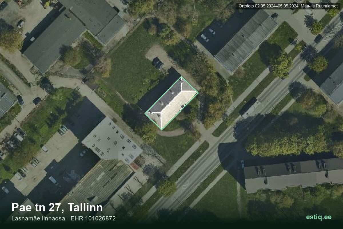 Pae tänav 27, Tallinn – hoone aerofoto, kontuur ehitisregistri (EHR) andmetest