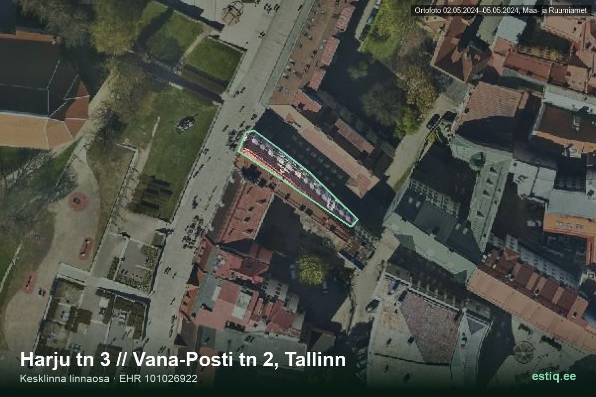 Harju tänav 3, Tallinn – hoone aerofoto, kontuur ehitisregistri (EHR) andmetest
