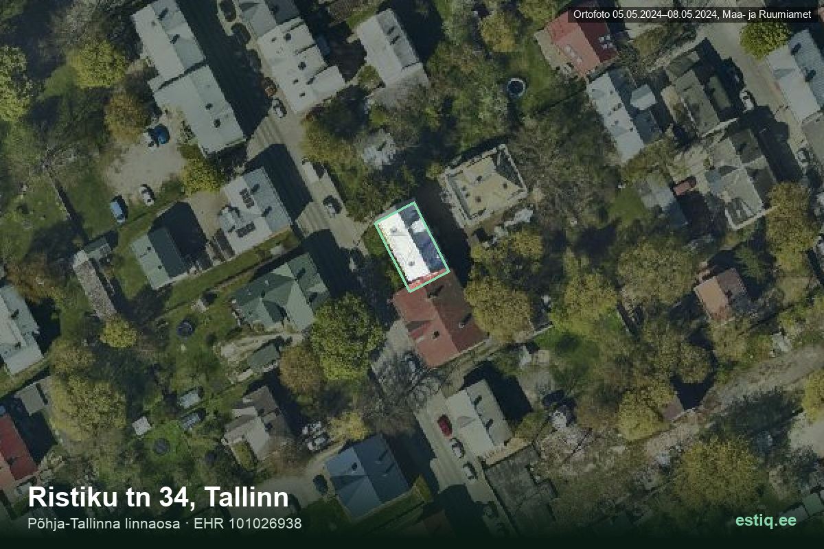 Ristiku tänav 34, Tallinn – аэрофото дома, контур по данным регистра строений (EHR)