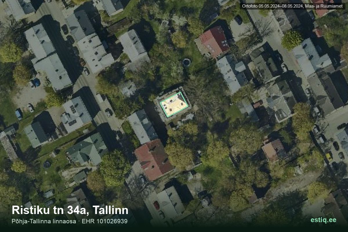 Ristiku tänav 34a, Tallinn – аэрофото дома, контур по данным регистра строений (EHR)