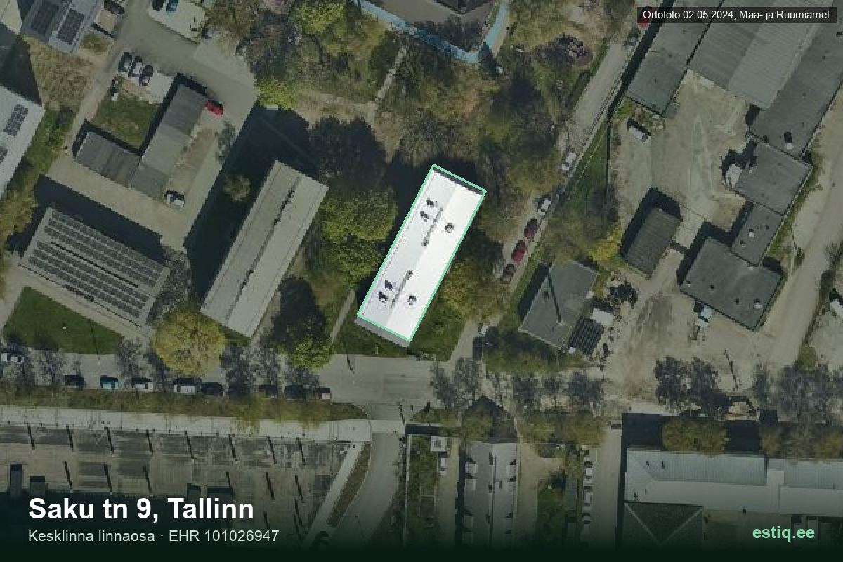 Saku tänav 9, Tallinn – ilmakuva rakennuksesta, ääriviiva rakennusrekisteristä (EHR)