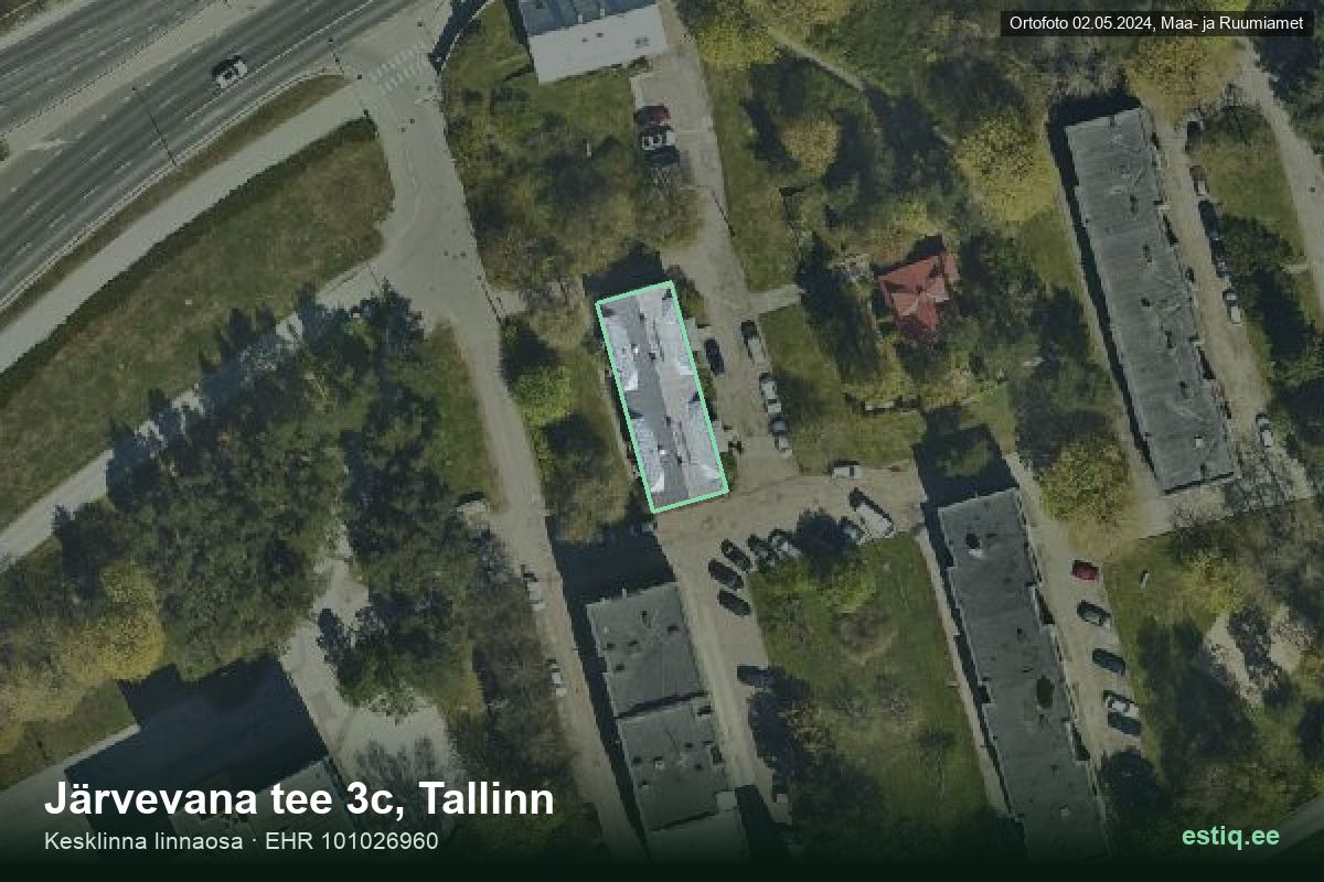 Järvevana tee 3c, Tallinn – аэрофото дома, контур по данным регистра строений (EHR)