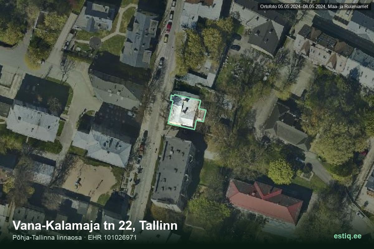 Vana-Kalamaja tänav 22, Tallinn – hoone aerofoto, kontuur ehitisregistri (EHR) andmetest