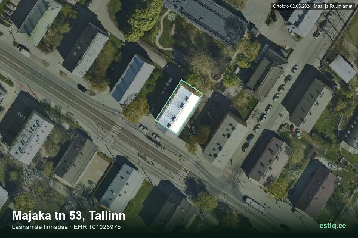 Majaka tänav 53, Tallinn – hoone aerofoto, kontuur ehitisregistri (EHR) andmetest