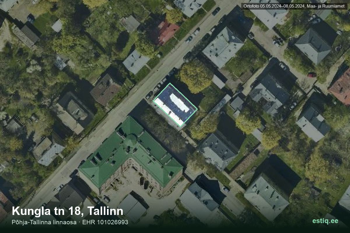 Kungla tänav 18, Tallinn – hoone aerofoto, kontuur ehitisregistri (EHR) andmetest