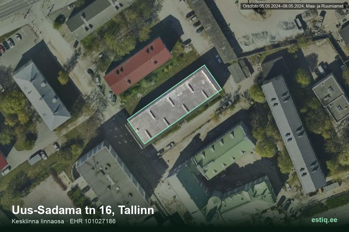 Uus-Sadama tänav 16, Tallinn – hoone aerofoto, kontuur ehitisregistri (EHR) andmetest