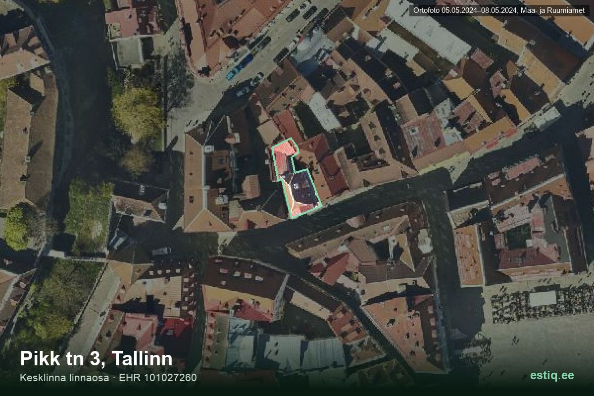 Pikk 3, Tallinn – ilmakuva rakennuksesta, ääriviiva rakennusrekisteristä (EHR)