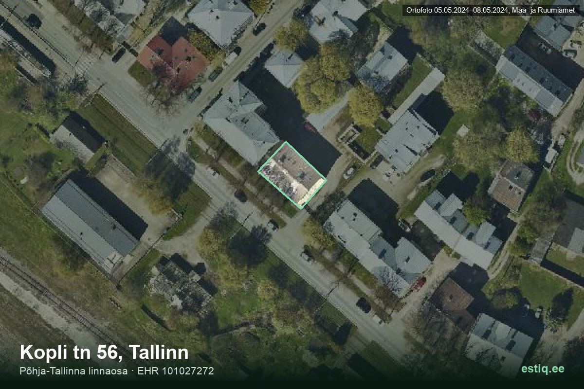 Kopli tänav 56, Tallinn – hoone aerofoto, kontuur ehitisregistri (EHR) andmetest