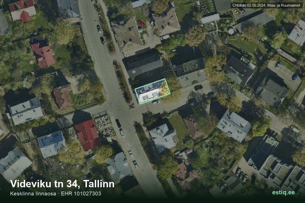 Videviku tänav 34, Tallinn – аэрофото дома, контур по данным регистра строений (EHR)