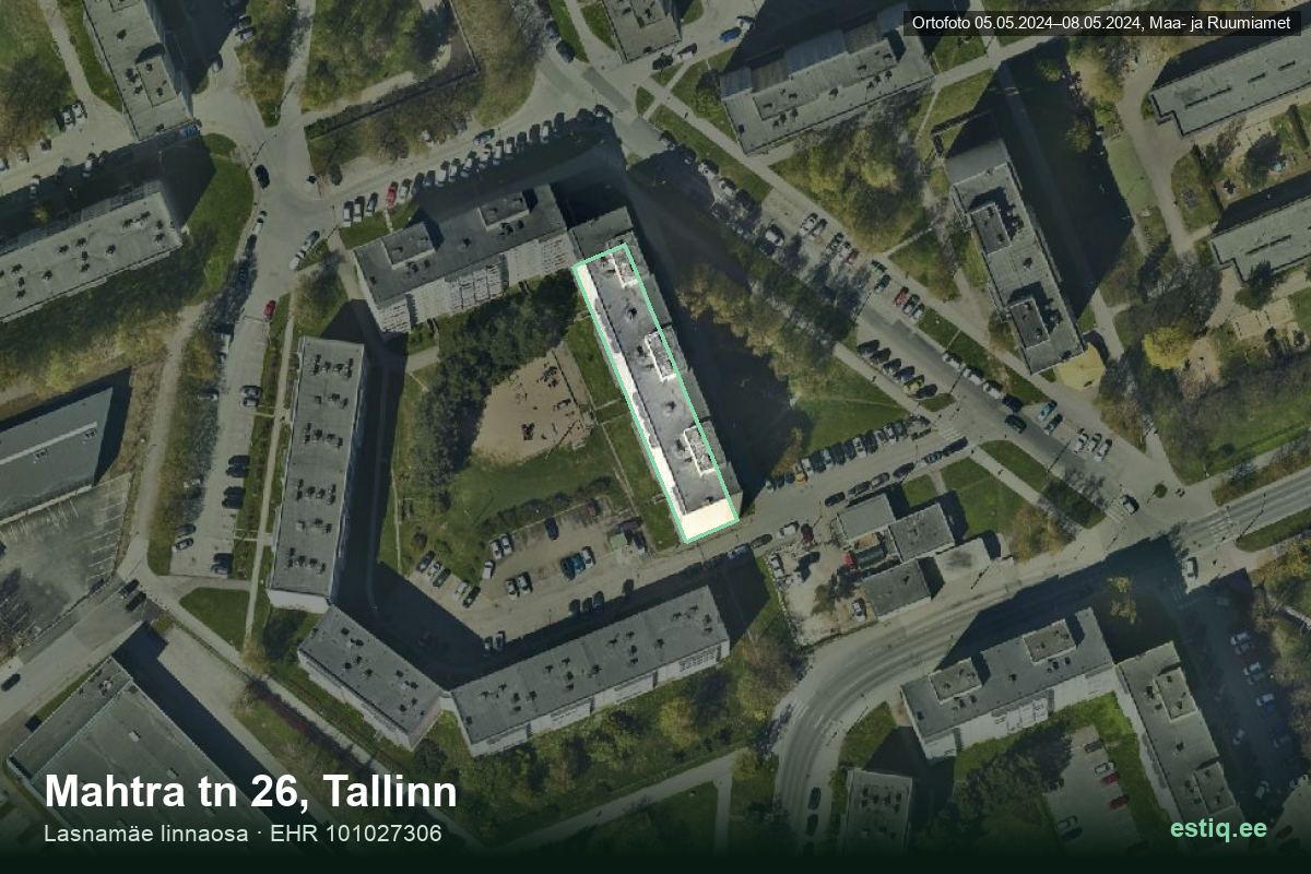 Mahtra tänav 26, Tallinn – hoone aerofoto, kontuur ehitisregistri (EHR) andmetest