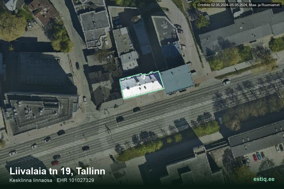 Liivalaia tänav 19, Tallinn – aerial photo of the building, outline from the Building Register (EHR)