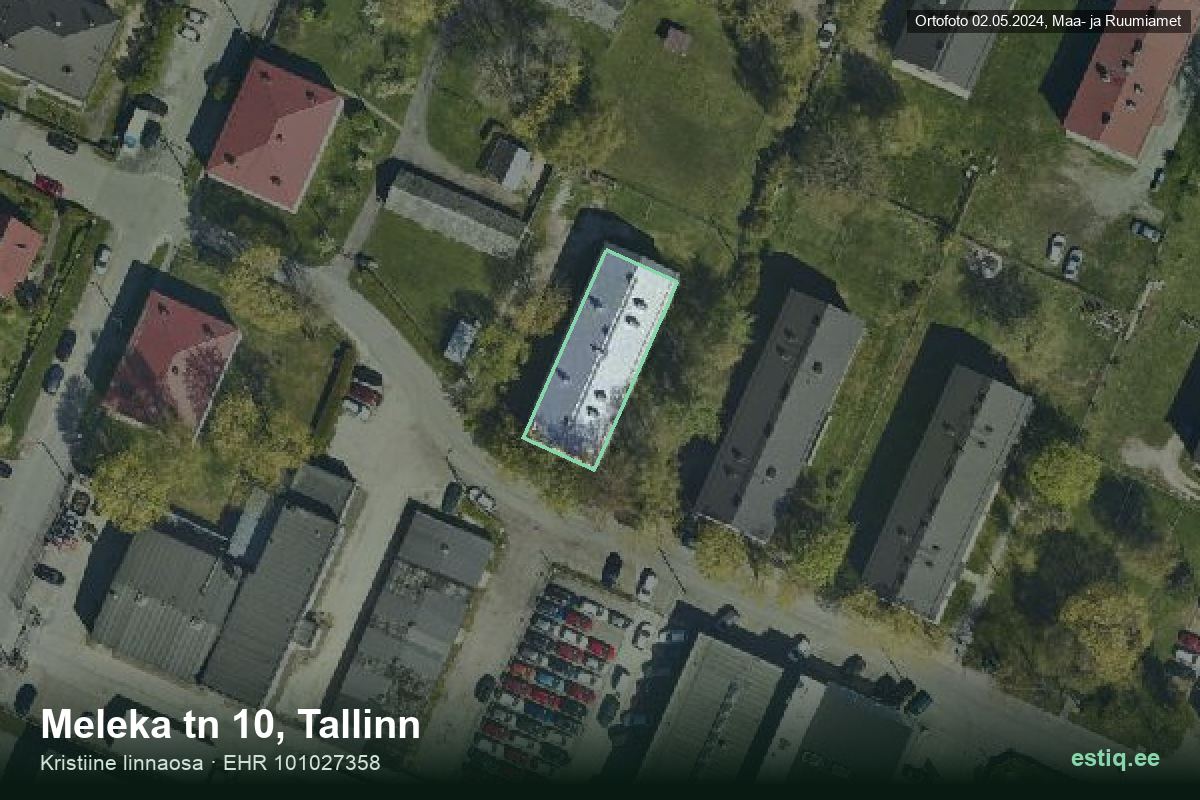Meleka tänav 10, Tallinn – ilmakuva rakennuksesta, ääriviiva rakennusrekisteristä (EHR)