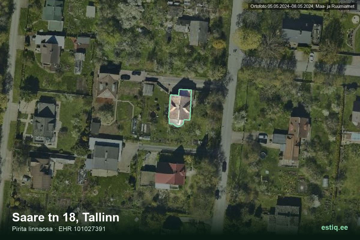 Saare tänav 18, Tallinn – hoone aerofoto, kontuur ehitisregistri (EHR) andmetest