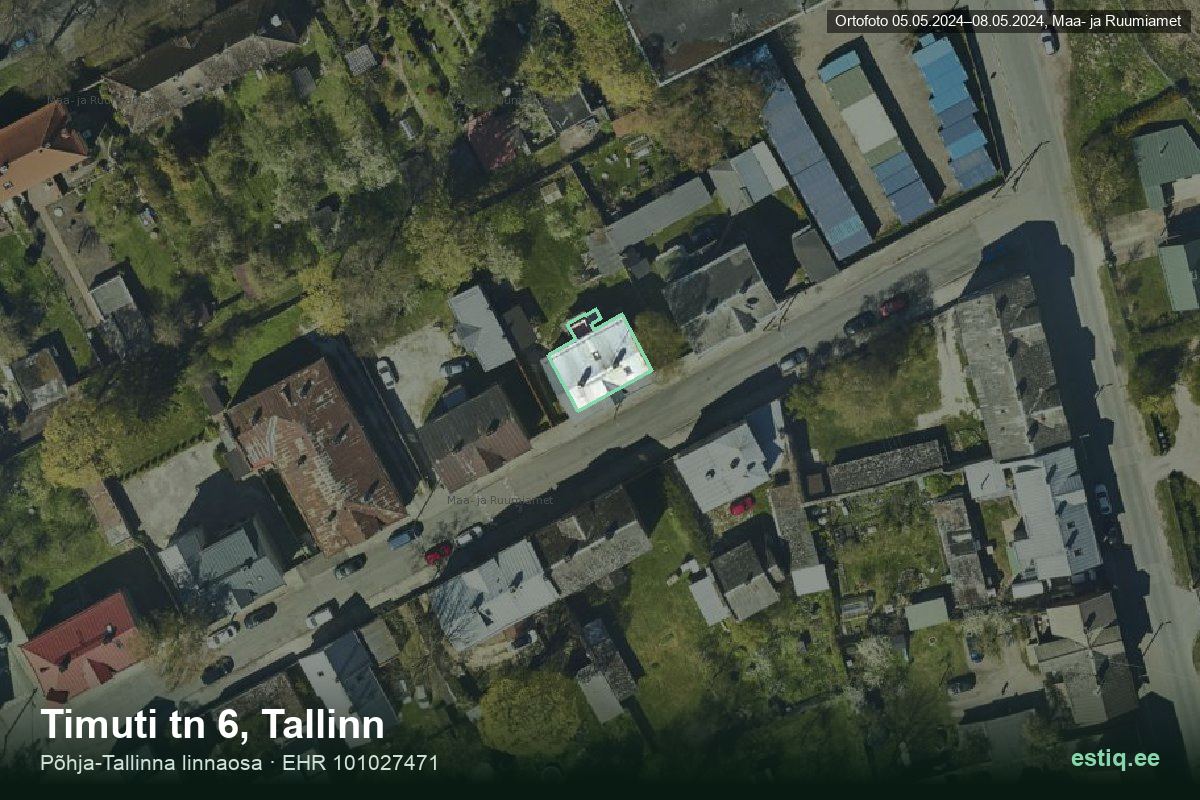 Timuti tänav 6, Tallinn – аэрофото дома, контур по данным регистра строений (EHR)