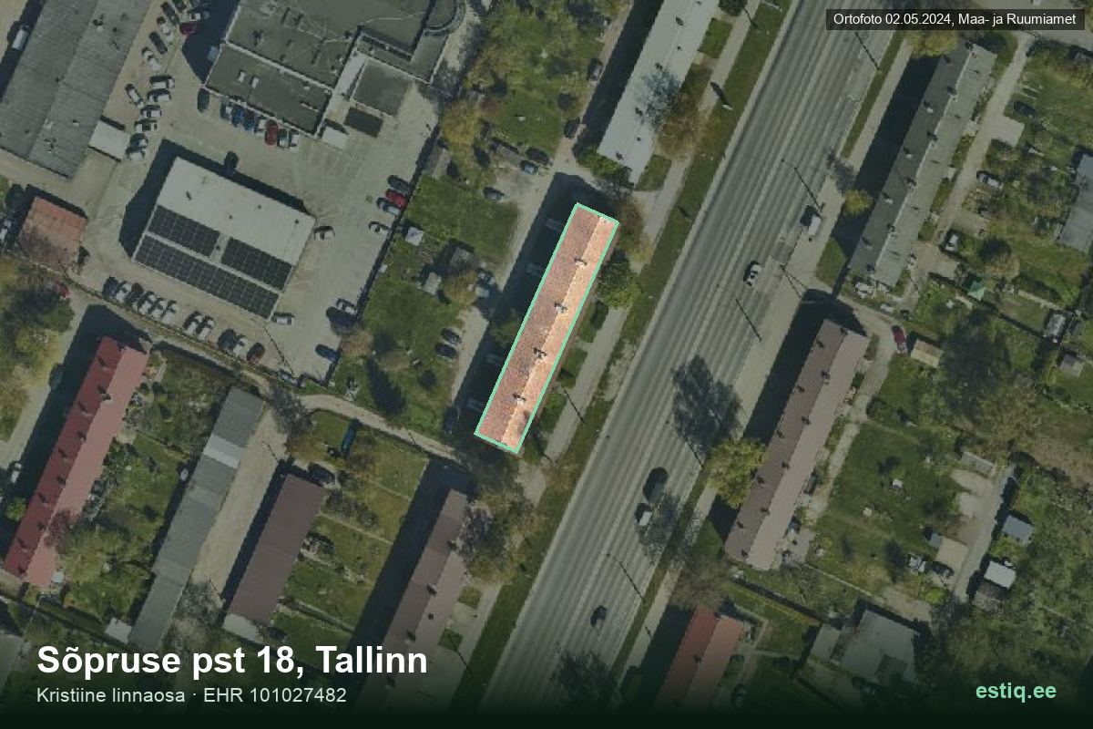 Sõpruse pst 18, Tallinn – hoone aerofoto, kontuur ehitisregistri (EHR) andmetest