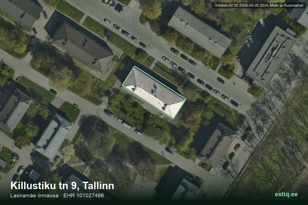 Killustiku tänav 9, Tallinn – ilmakuva rakennuksesta, ääriviiva rakennusrekisteristä (EHR)