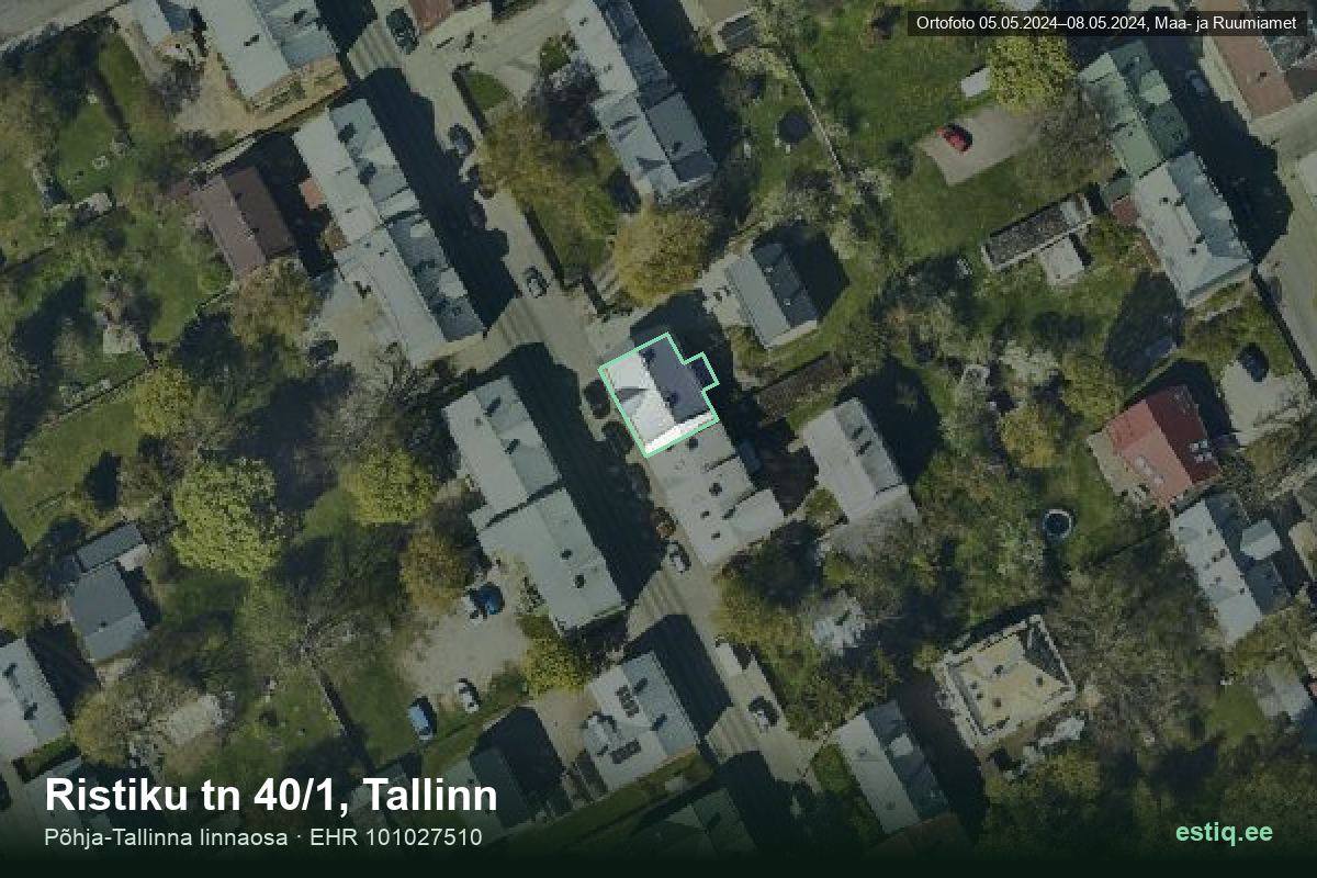 Ristiku tänav 40/1, Tallinn – ilmakuva rakennuksesta, ääriviiva rakennusrekisteristä (EHR)