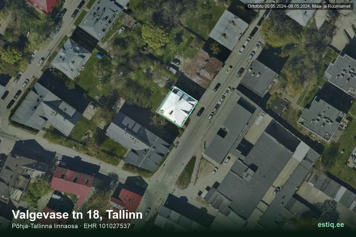 Valgevase tänav 18, Tallinn – ilmakuva rakennuksesta, ääriviiva rakennusrekisteristä (EHR)