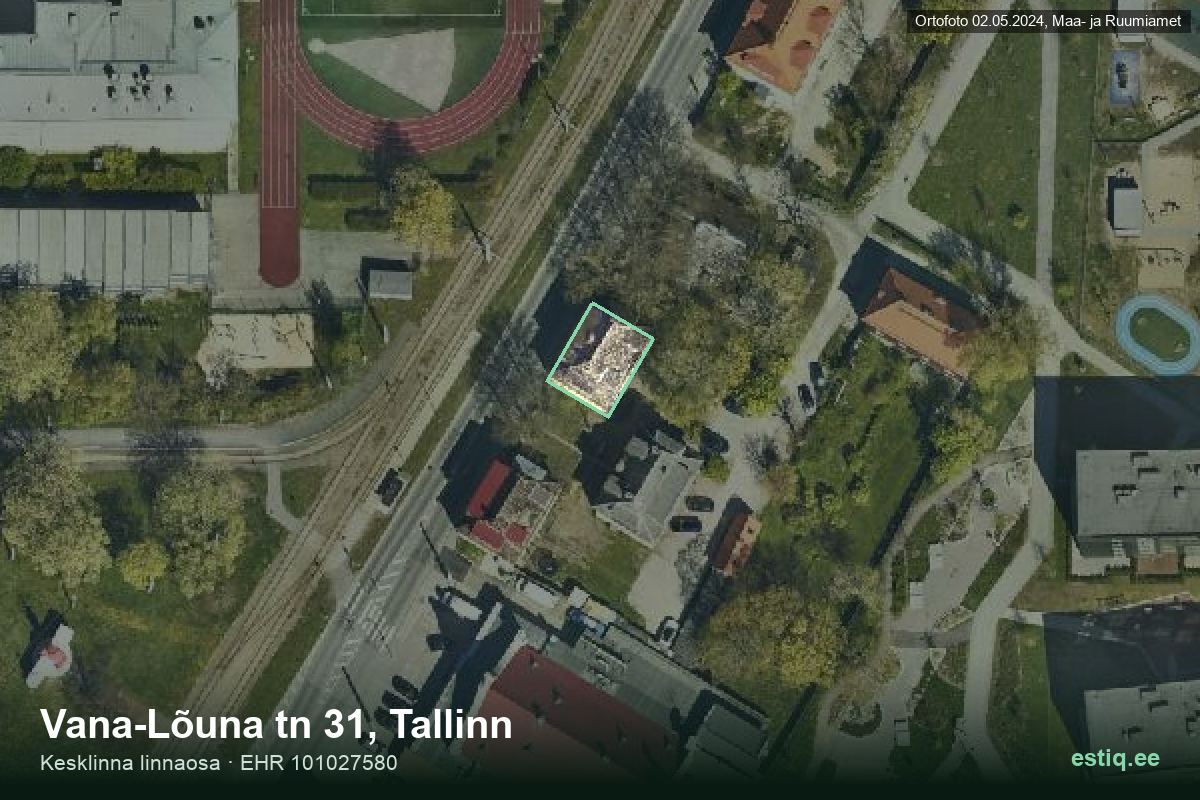 Vana-Lõuna tänav 31, Tallinn – aerial photo of the building, outline from the Building Register (EHR)